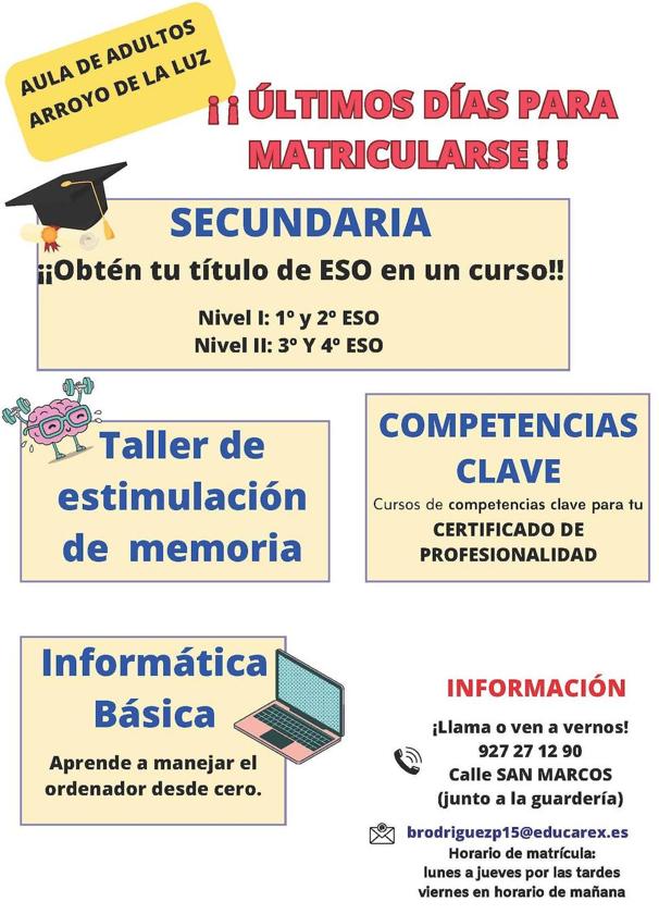 Últimos días para inscribirse en el Aula de Adultos Hoy