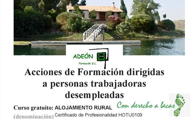 Convocado un curso gratuito de 'Alojamiento Rural' dirigido a personas trabajadoras desempleadas