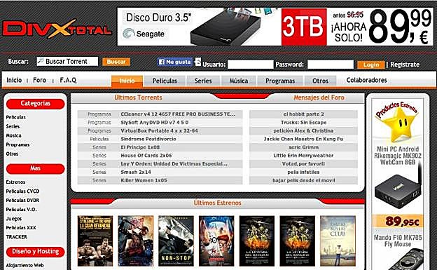 Una de las páginas bloqueadas.