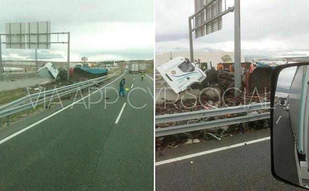 El vuelco de un camión en Aranda deja un herido leve