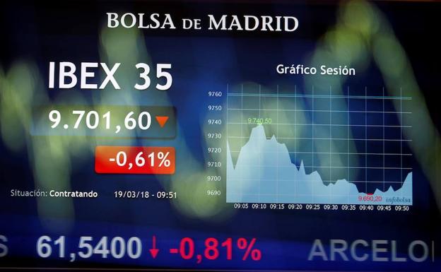 Pantalla en la sede la Bolsa en Madrid. 