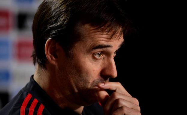 Julen Lopetegui, durante la rueda de prensa en el Wanda Metropolitano. 