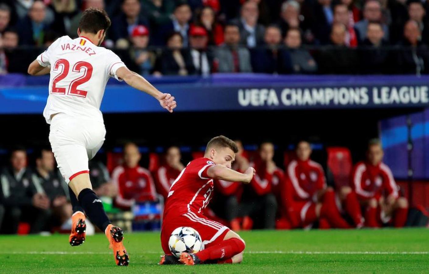 El equipo sevillista compareció decidido a hacer historia en los cuartos de final de la Champions ante un gigante como el Bayern