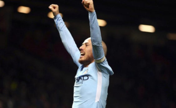 David Silva celebra un gol con el Manchester City. 