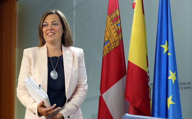 La consejera de Agricultura y portavoz de la Junta, Milagros Marcos, durante la rueda de prensa posterior al Consejo de Gobierno de Castilla y León.