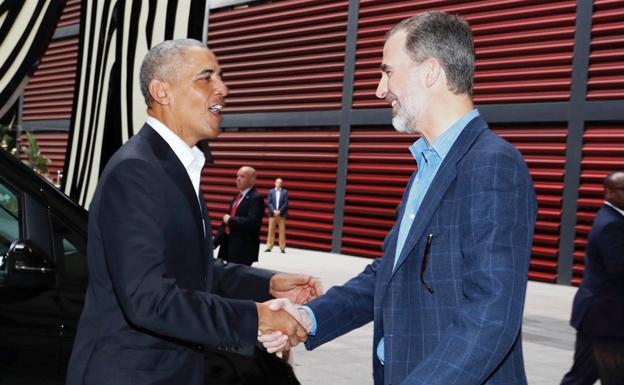 Barack Obama saluda al Rey Felipez VI. 