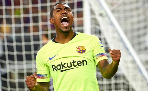 Malcom celebra su gol ante la Roma.