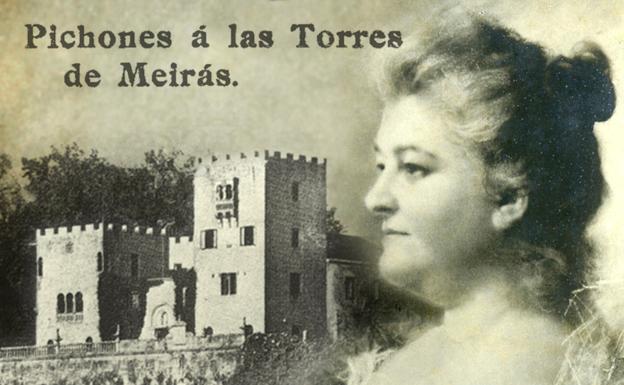 Las Torres de Meirás a principios del siglo XX (Cervantes Virtual) y retrato de Pardo Bazán (Flickr CC BY 2.0) 