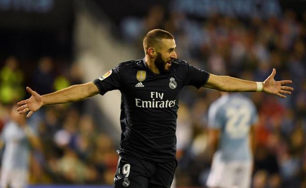 Benzema celebra su gol ante el Celta. 