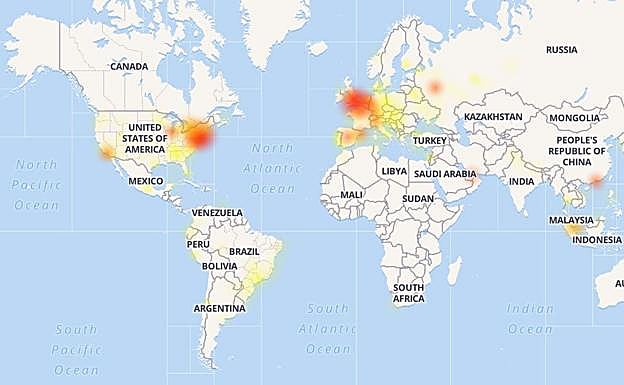 Mapa de calor caída de Instagram.
