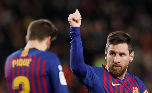 Leo Messi, celebrando uno de sus goles. 