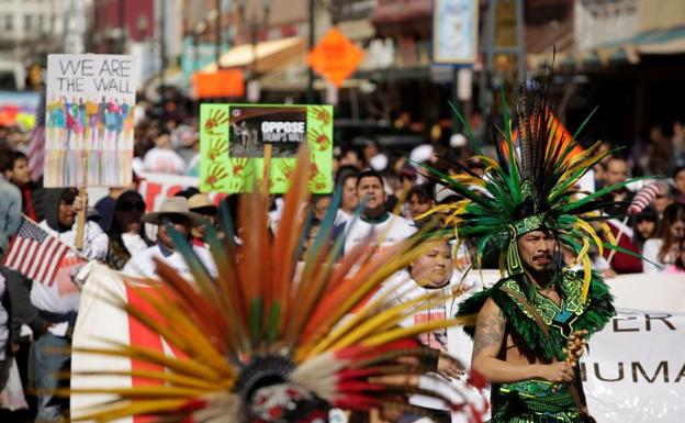 Manifestación de migrantes en Estados Unidos.