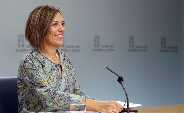 La consejera de Agricultura y portavoz de la Junta, Milagros Marcos, durante la rueda de prensa posterior al Consejo de Gobierno de Castilla y León. 