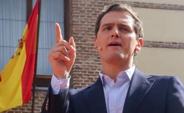 El presidente de Ciudadanos, Albert Rivera, interviene en el acto del partido en Madrid el fin de semana.