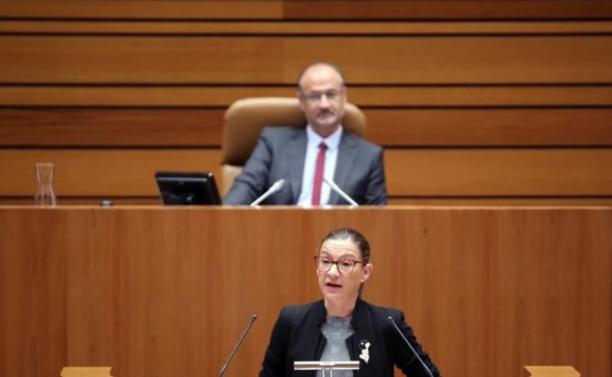 La procuradora socialista Laura Pelegrina durante el Pleno de las Cortes de Castilla y León. 