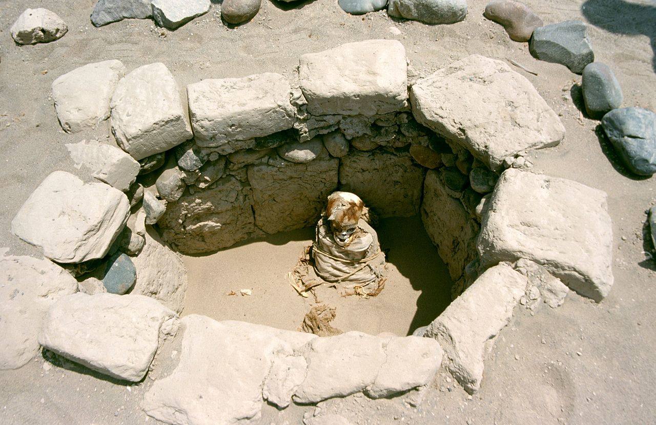 El cementerio de Chauchilla (Perú) | Se encuentra situado a unos 30 kilómetros de la ciudad de Nazca y en él se pueden ver desde restos de la antigua civilización y fragmentos de cerámica y textiles, hasta momias muy bien conservadas. La conservación ha sido posible en parte gracias al clima árido del desierto de Nazca en el que se encuentra enclavado el cementerio (hay que recordar que se trata de un yacimiento al aire libre). Se trata del único sitio arqueológico peruano en el que las momias se pueden ver en sus tumbas originales. 