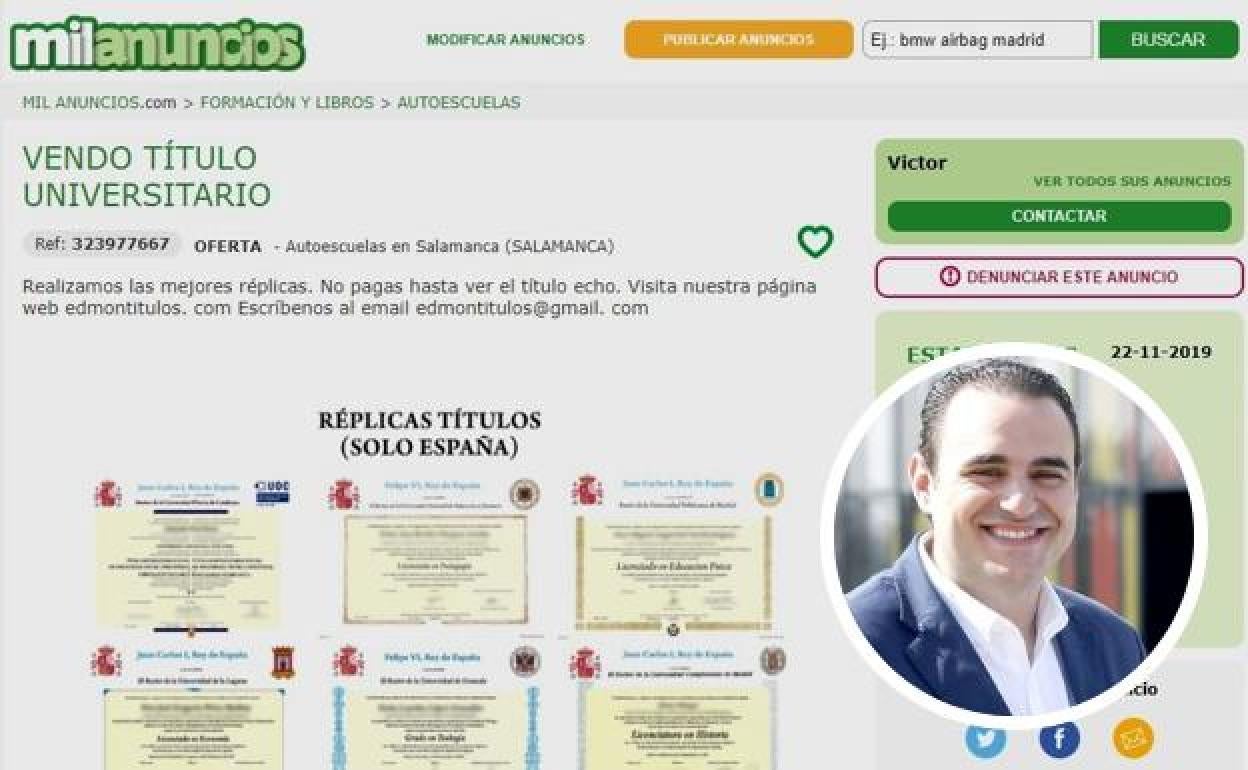 Imagen de venta de títulos idénticos al mostrado por José Miguel González a través de la web milanuncios.com.