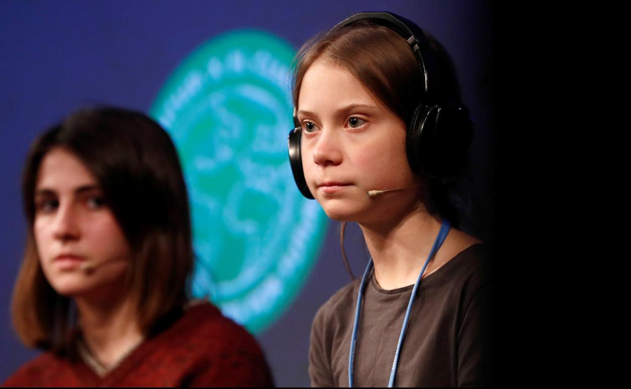 Greta Thunberg, durante la rueda de prensa de la Casa Encendida.