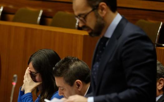 García-Conde, de Vox, lee su pregunta ante la desolación de Laura Domínguez, procuradora de Podemos.