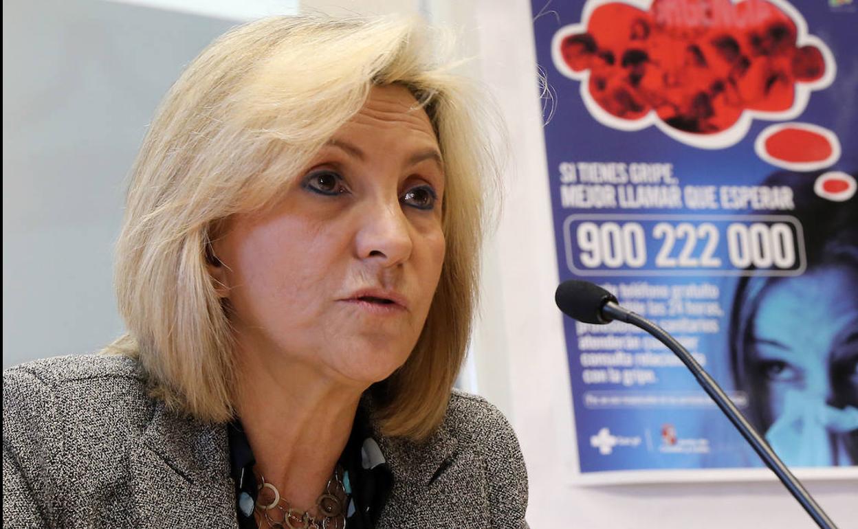 La consejera de Sanidad, Verónica Casado, durante la rueda de prensa de hoy.