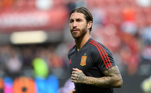 Sergio Ramos, antes de un partido de la selección española. 