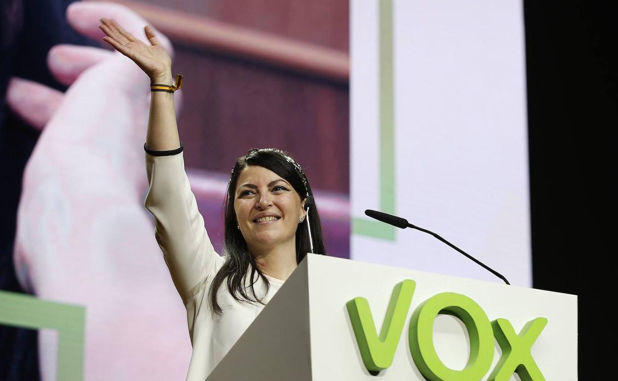 Macarena Olona, durante el último acto público de Vox antes del confinamiento.