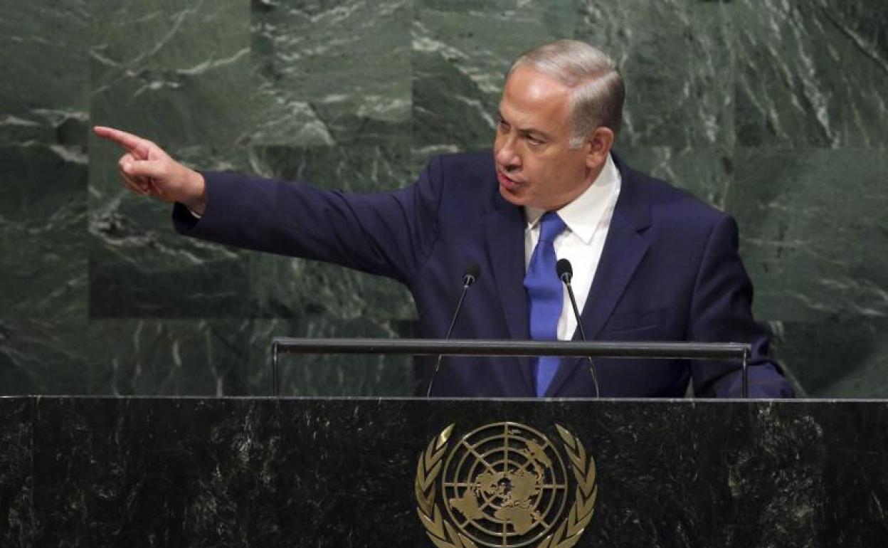 Benjamin Netanyahu en la una conferencia en la ONU 