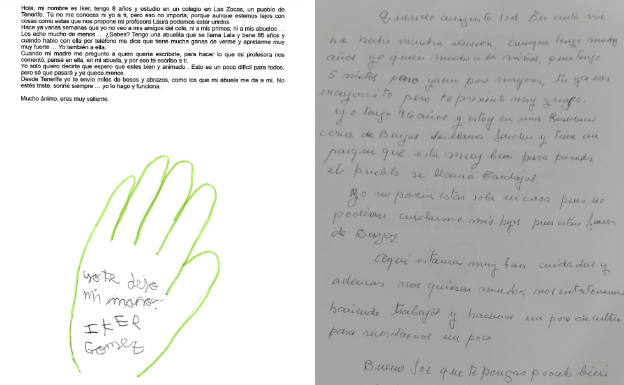 Cartas enviadas por Iker, niño tinerfeño, y Perpe, de Burgos.