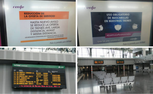 Estos eran los avisos y el estado de la estación de trenes el día 8 de junio al entrar en la fase 3