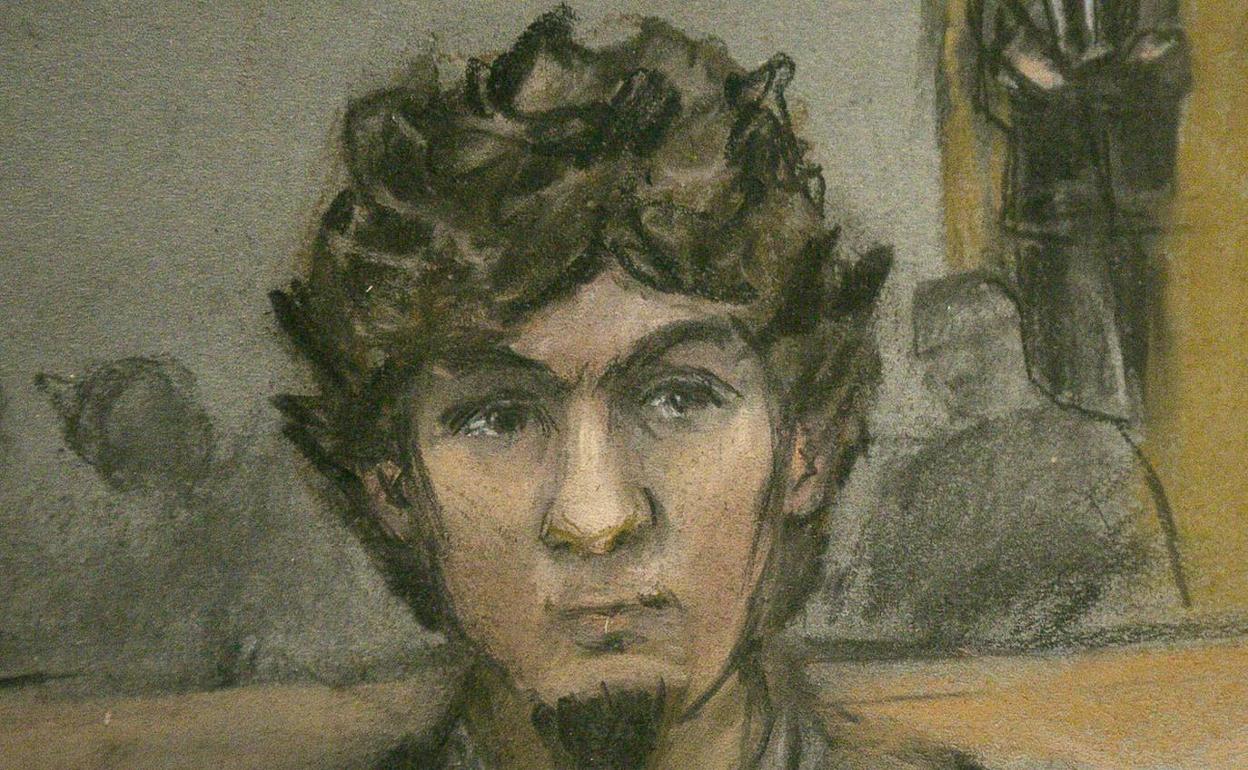 Ilustración del juicio contra Dzhokhar Tsarnaev, como presunto autor del atentado del maratón de Boston de 2013. 