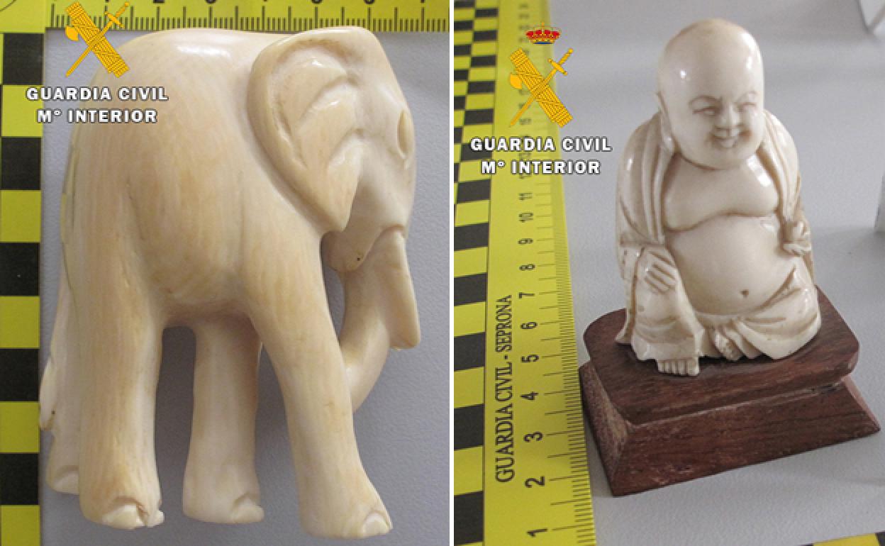 Elefante y buda de marfil. 