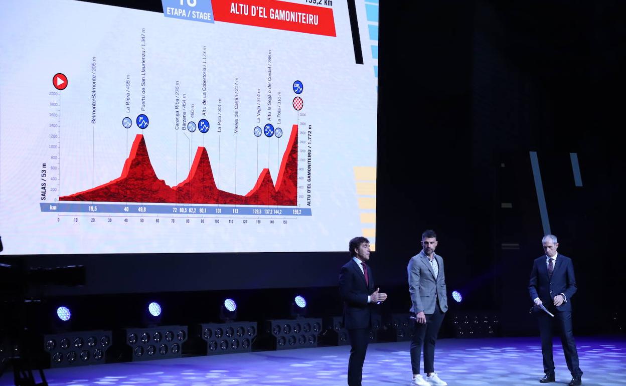 Perico Delgado, Óscar Pereiro y Carlos de Andrés, en la presentación de la Vuelta en Burgos.