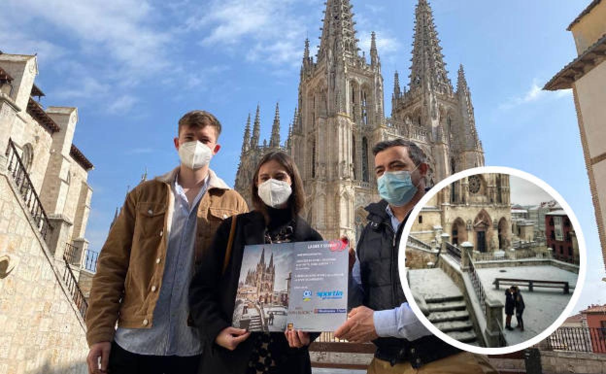 Laura y Sergio, los protagonistas del beso viral frente a la Catedral de Burgos, se reúnen por primera vez con el autor de la fotografía, Juan José Asensio.