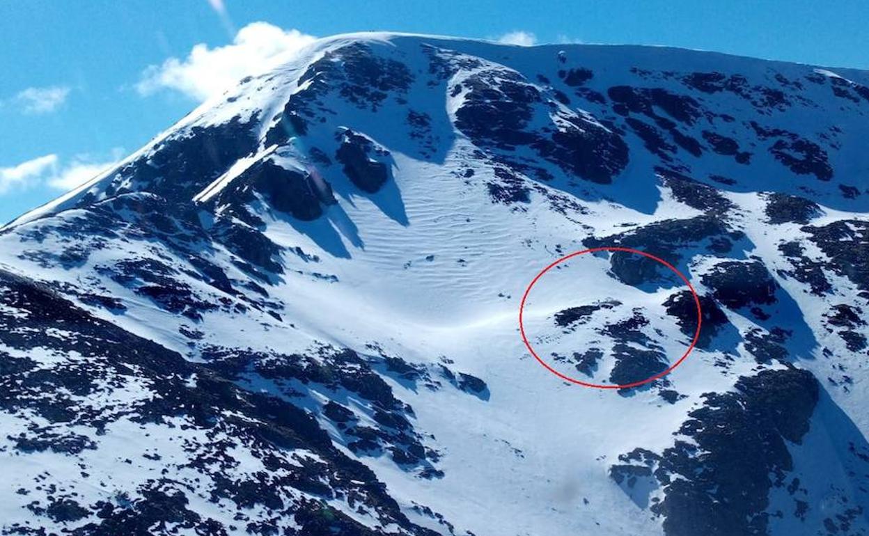 Lugar del accidente en el Pico San Millán. 