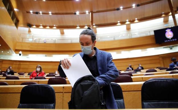 Pablo Iglesias, en su última sesión en el Senado. 