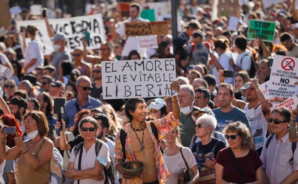 Una manifestación de 'covidiotas' en Madrid, en agosto de 2020