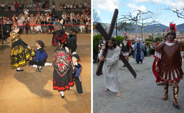 Exhibición de bailes tradicionales del Curso de Rondalla y escenas de la Pasión por las calles de Burgohondo.