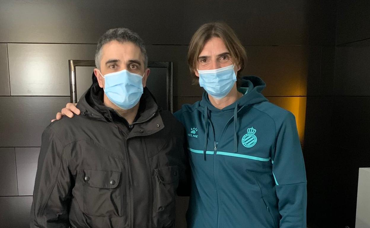 Lucio Arnáiz (izq) se reencontró con Dani Pendín con motivo de la visita copera del Espanyol.