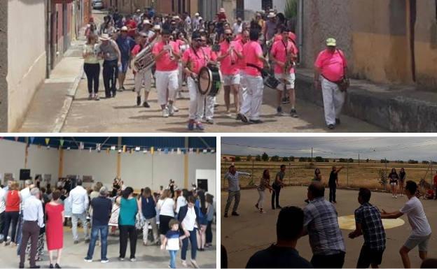 Arriba, recorrido por las calles al son de la charanga. Debajo, actuación musical durante las fiestas y actividades lúdicas.