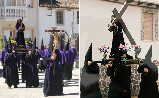 Dos imágenes de la procesión de Semana Santa con el Nazareno.