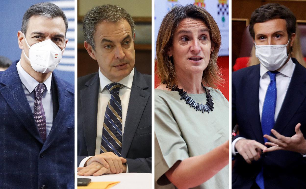 Pedro Sánchez, José Luis Rodríguez Zapatero, Teresa Ribera y Pablo Casado.