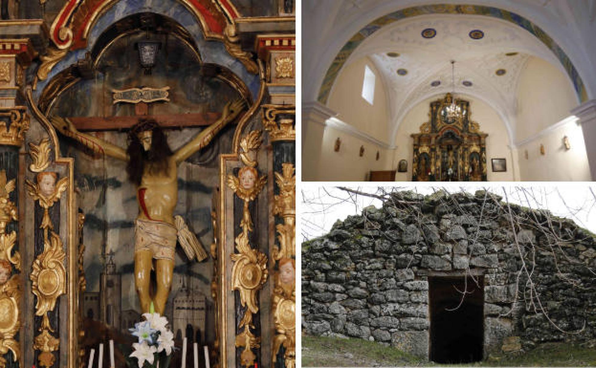 Ala izquierda, Cristo del Amparo de la localidad, del siglo XVI. Al lado, ermita barroca del siglo XVIII erigida en su honor y acceso a una de las bodegas tradicionales.