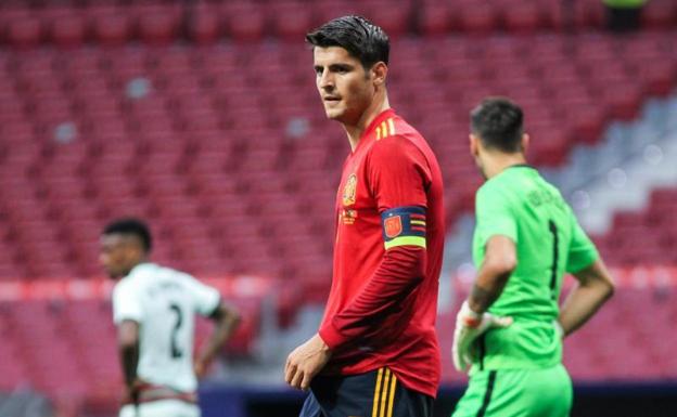 Álvaro Morata, en el amistoso ante Portugal previo a la Eurocopa. 