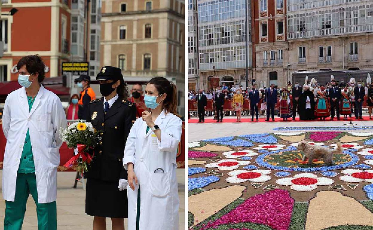 Sampedros Burgos: Sanitarios y policía comparten protagonismo con un perrillo en la ofrenda de los Sampedros