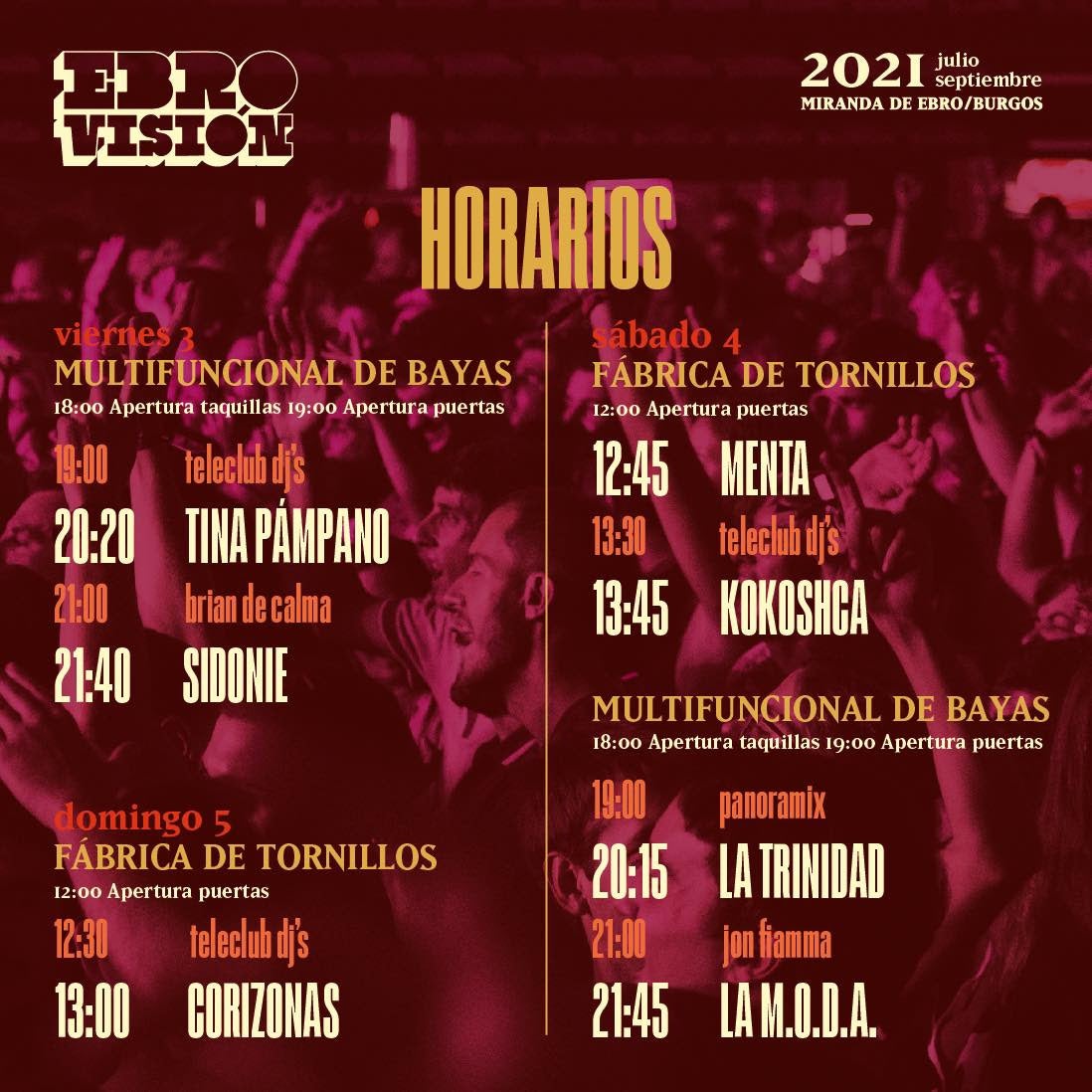 Horarios del Ebrovisión 2021. 