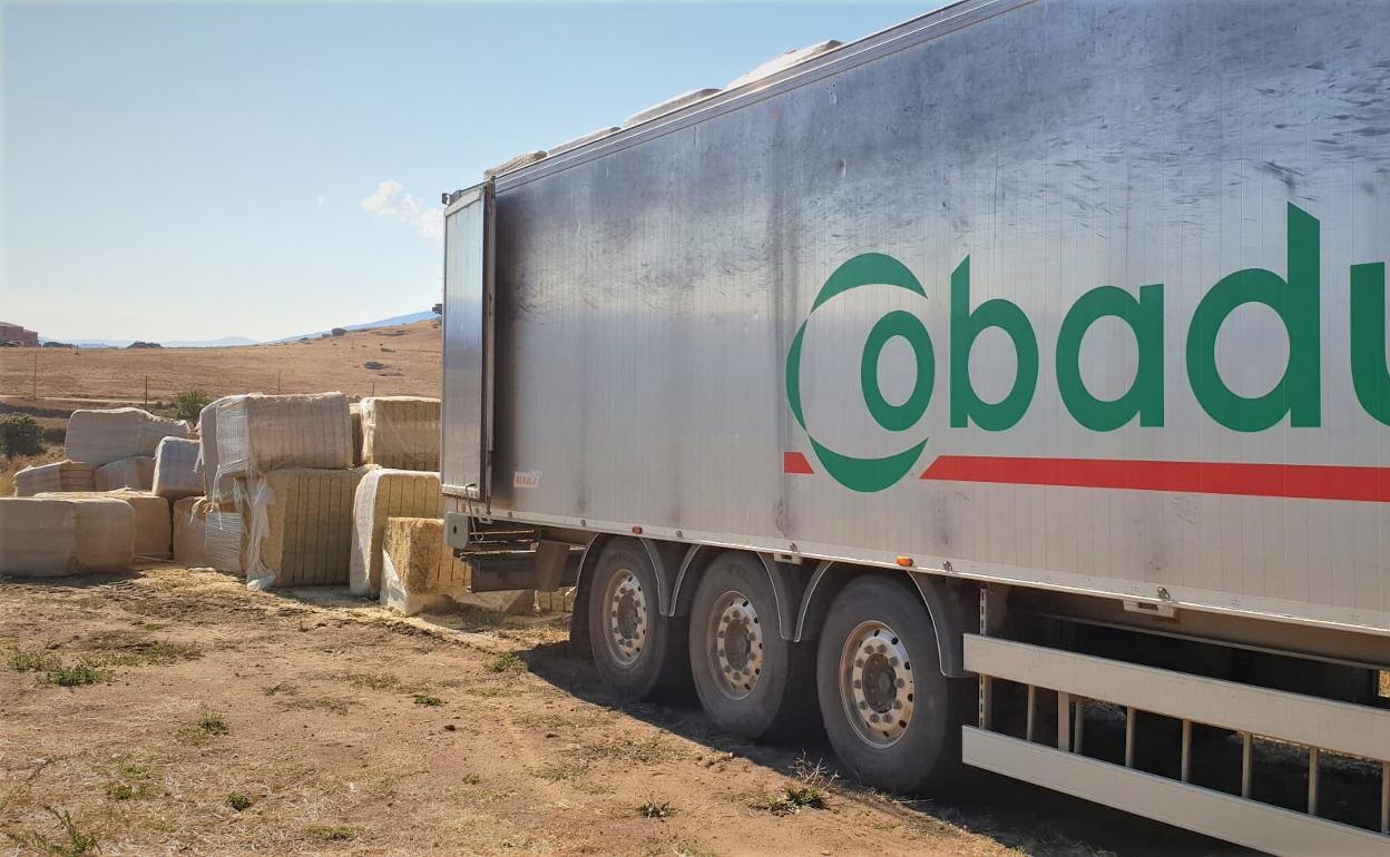 Uno de los camiones de Cobadu que ha descargado en la provincia de Ávila. 