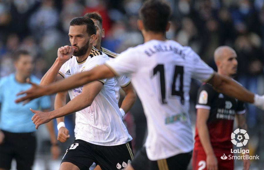 Grego celebra el gol anotado ante el Mirandés.