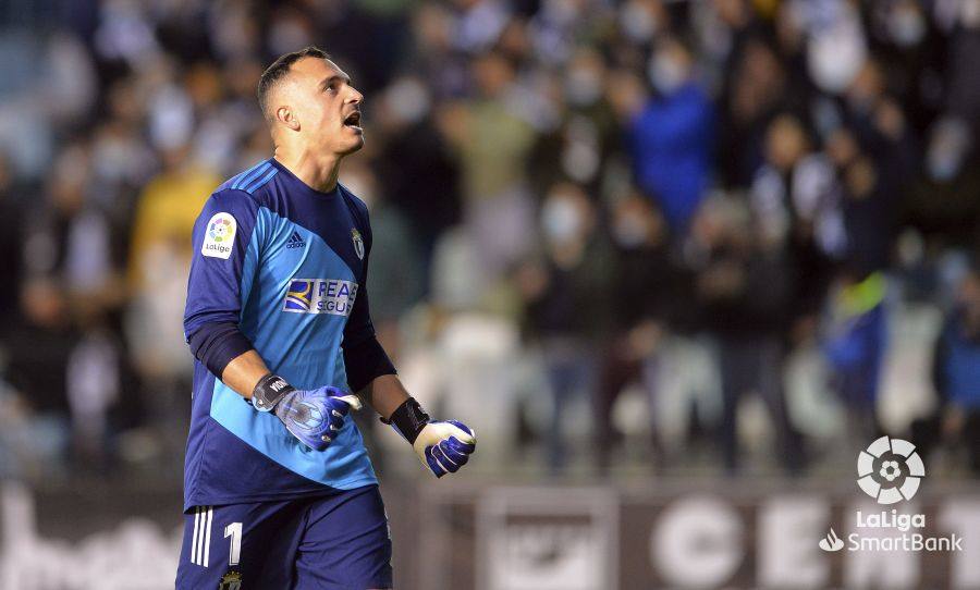 Grego celebra el gol anotado ante el Mirandés.