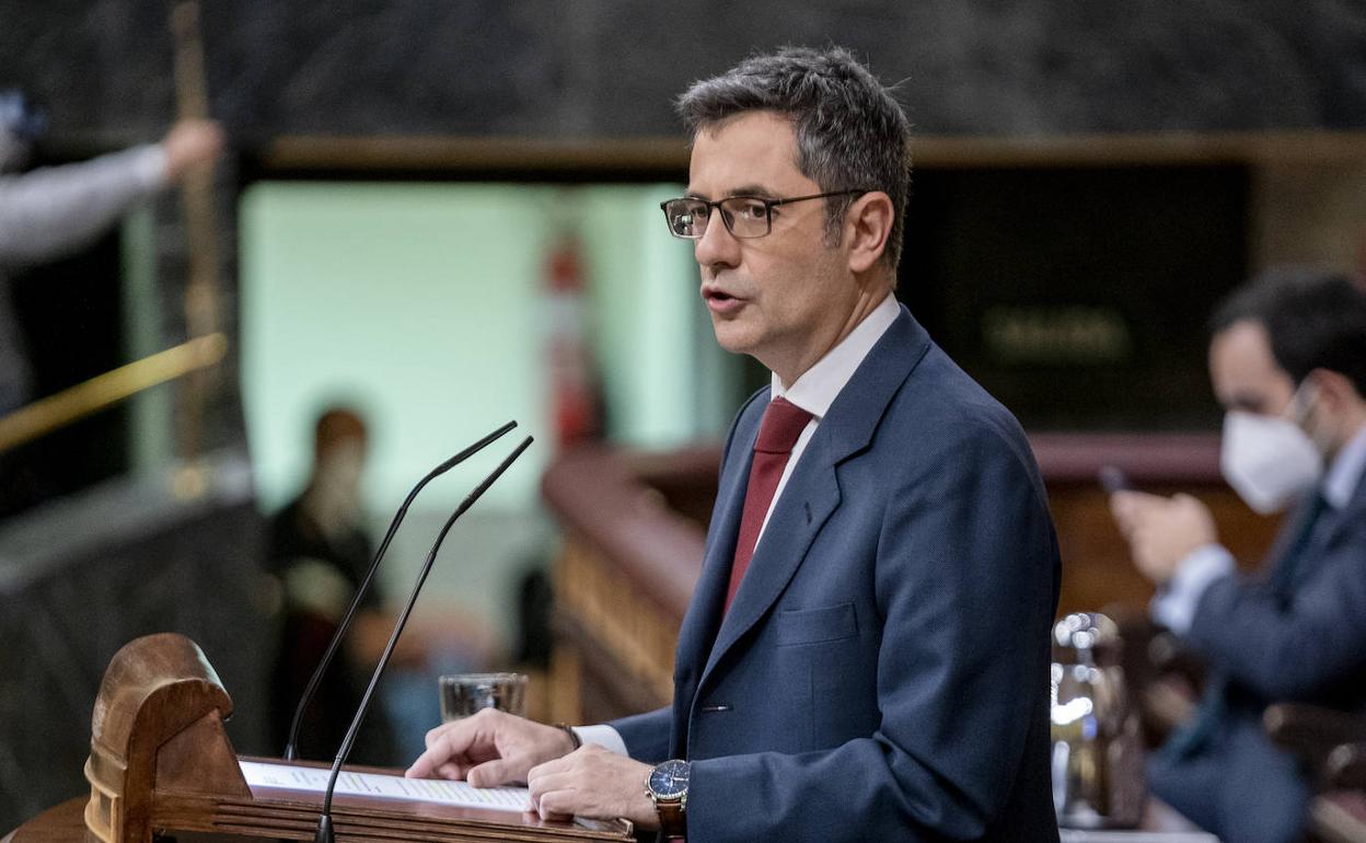 El ministro de la presidencia, Félix Bolaños, durante una intervención en el Congreso de los Diputados. 