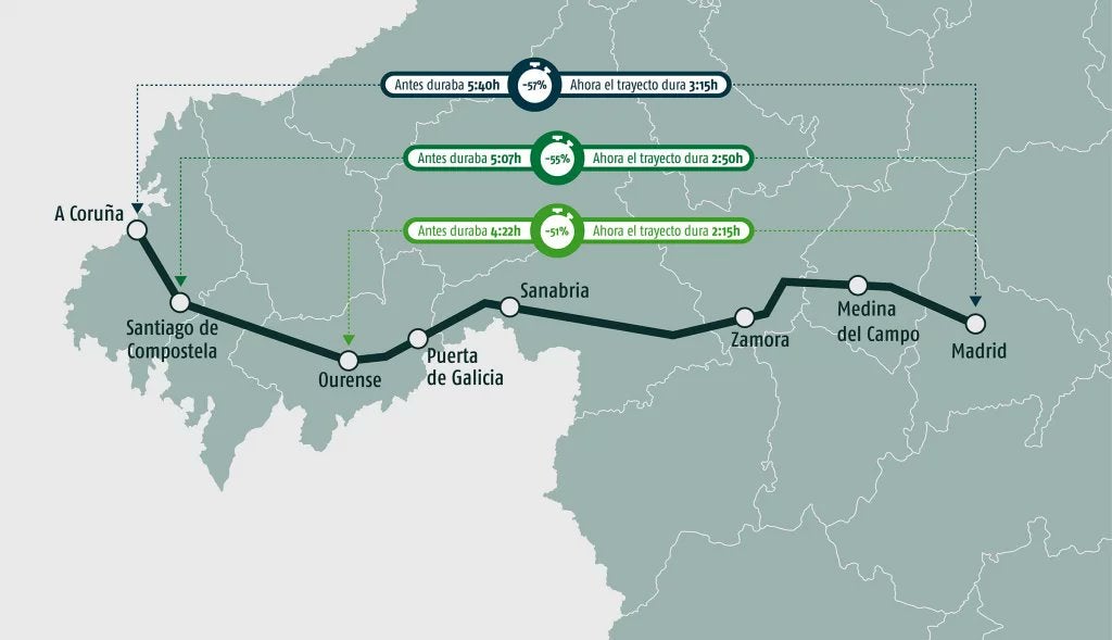 El mapa de Adif que sitúa Zamora en Valladolid y Medina del Campo en Segovia